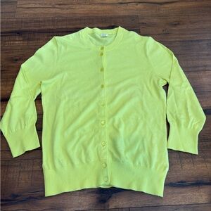 J Crew Cardigan Sweater Bright Yellow Women’s Medium 3/4 Sleeve Fitted